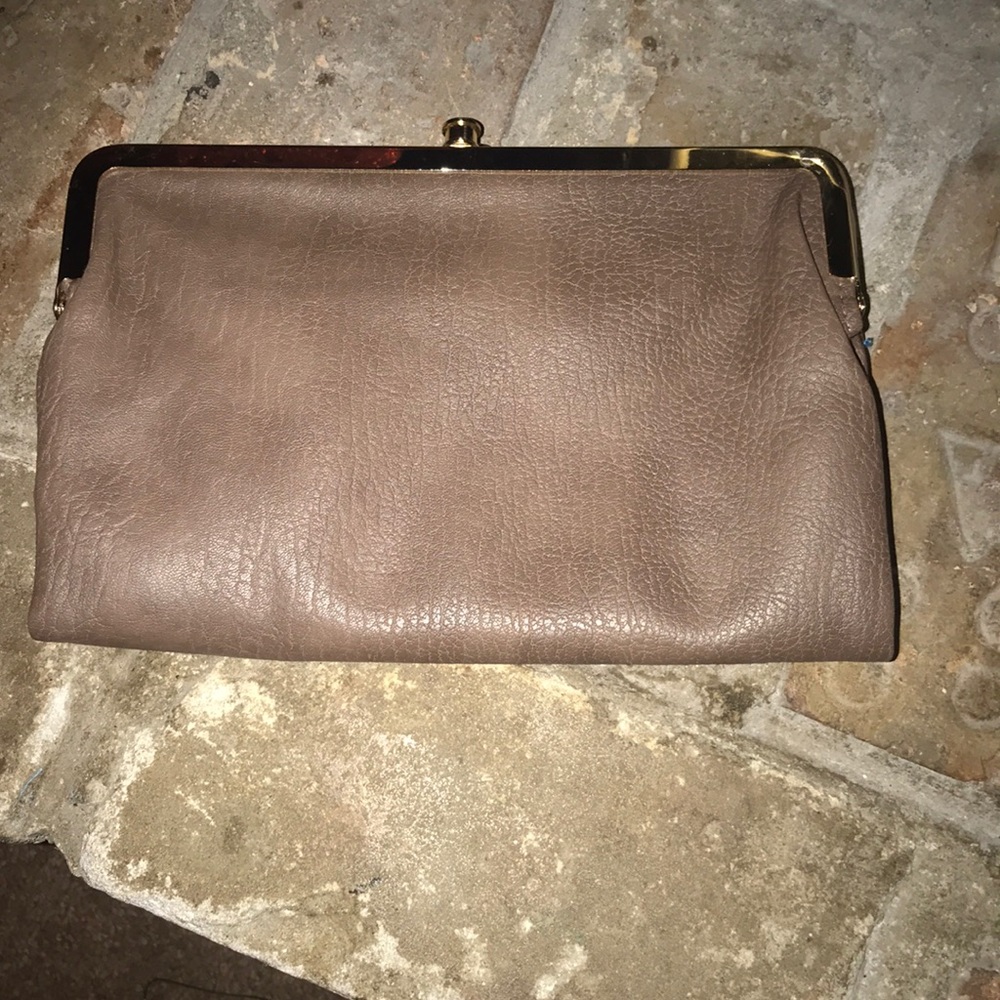 Brown leather clutch